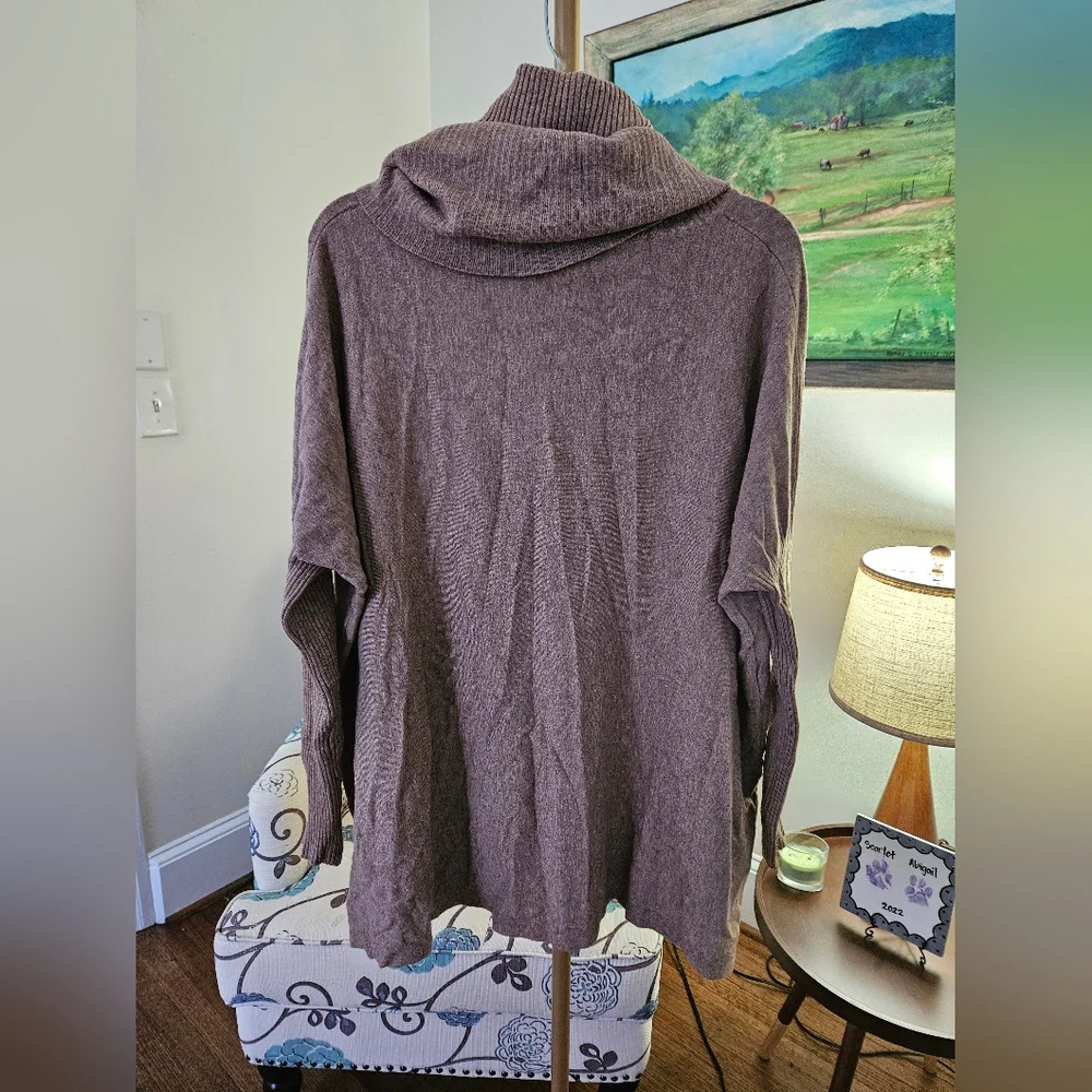 Elegant Cowl Neck Sweater in Heathered Brown One Size